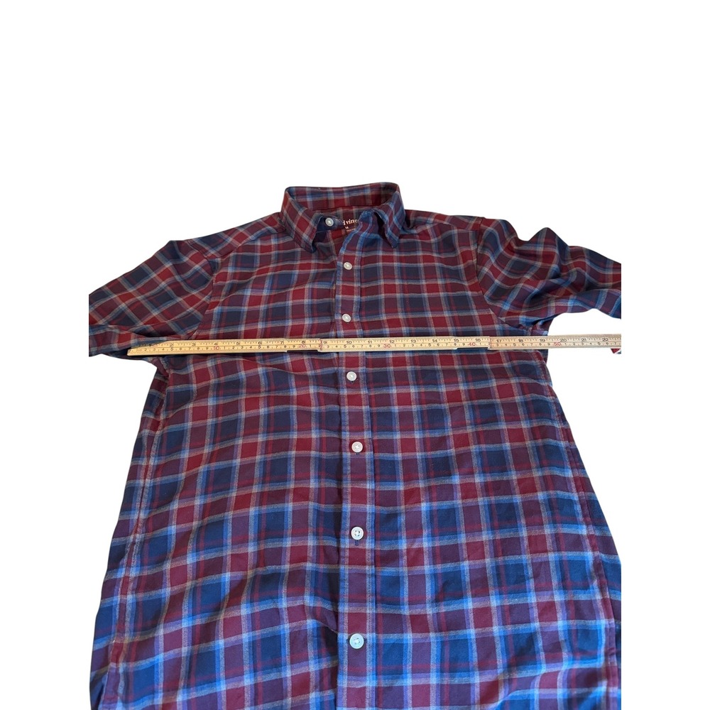 Vineyard Vines Tech Twill Plaid Shirt Mens XS Burgundy Blue Hidden Collar Button - Picture 3 of 8